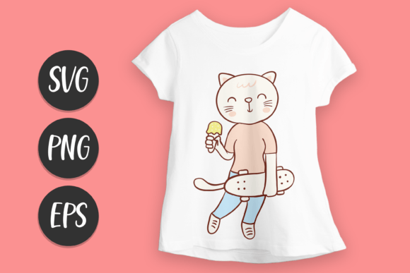 Cute Cat with Skateboard Embroidery Design