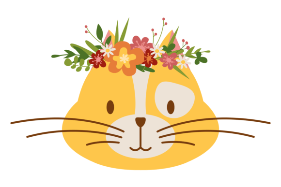 Cute Kitten Portrait. Cat Flower Wreath